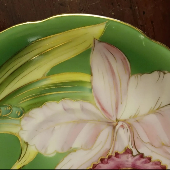 Occupied Japan Hand Painted Pink and Green Saucer Plate Elephant Backstamp - Picture 4 of 6